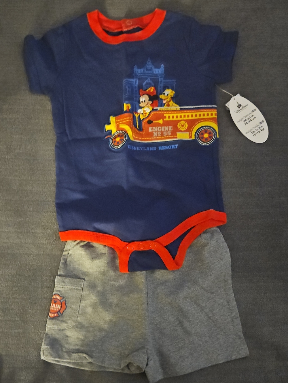 Disneyland Resort Navy & Red Mickey Mouse Pluto Fire Engine Bodysuit Set